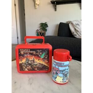 Vintage 1986 "Transformers" Red Plastic Lunch Box with Thermos